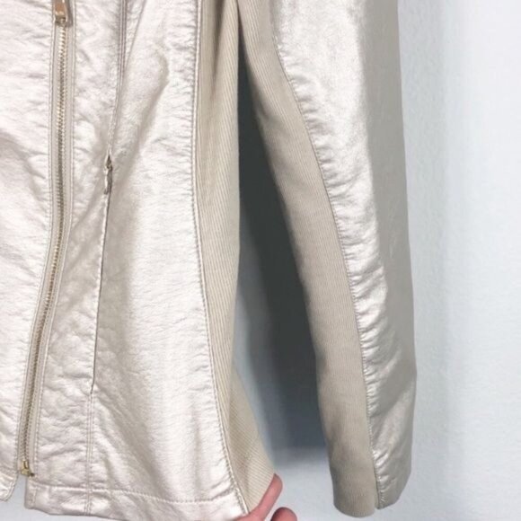 Marc New York Gold Faux Leather Short Jacket Full Zip Stylish & Chic Size Medium - Picture 4 of 7